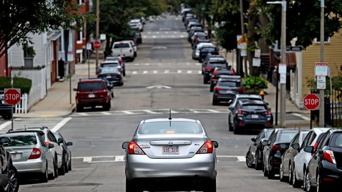 Boston, MA - September 26: A car drove over one of the several speed humps on M Street. (Photo by David L. Ryan/The Boston Globe via Getty Images)